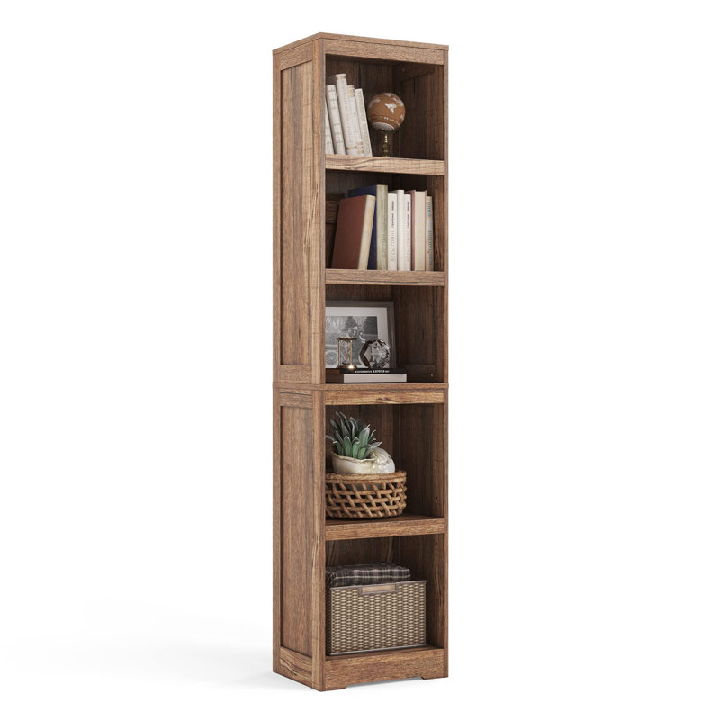 Bibliothèque à 5 tablettes, étagères de rangement étalées sur pied étagères de 68 po de hauteur - brun foncé