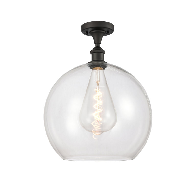 Plafonnier semi-encastré 1 lumière Cindi, H 18,38 po x l 13,75 po x P 13,75 po, Transparent, Bronze huilé