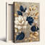 Art sur toile blanc et bleu marine avec fleurs de magnolia avec vignes dorées-133465037