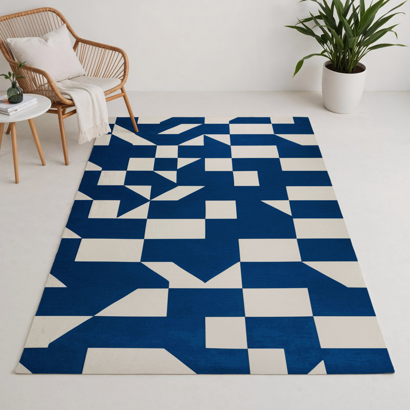 Tapis d'intérieur et d'extérieur à carreaux bleu, Rectangulaire 3 pi x 5 pi