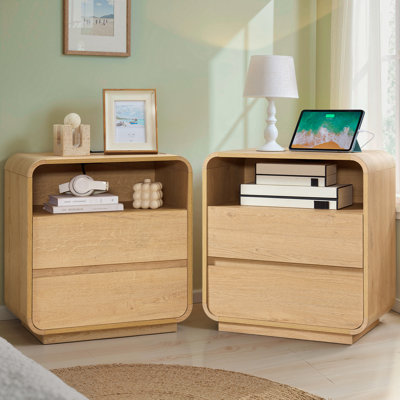 3-Piece Natural Curved Bedroom Set With Charging Station
