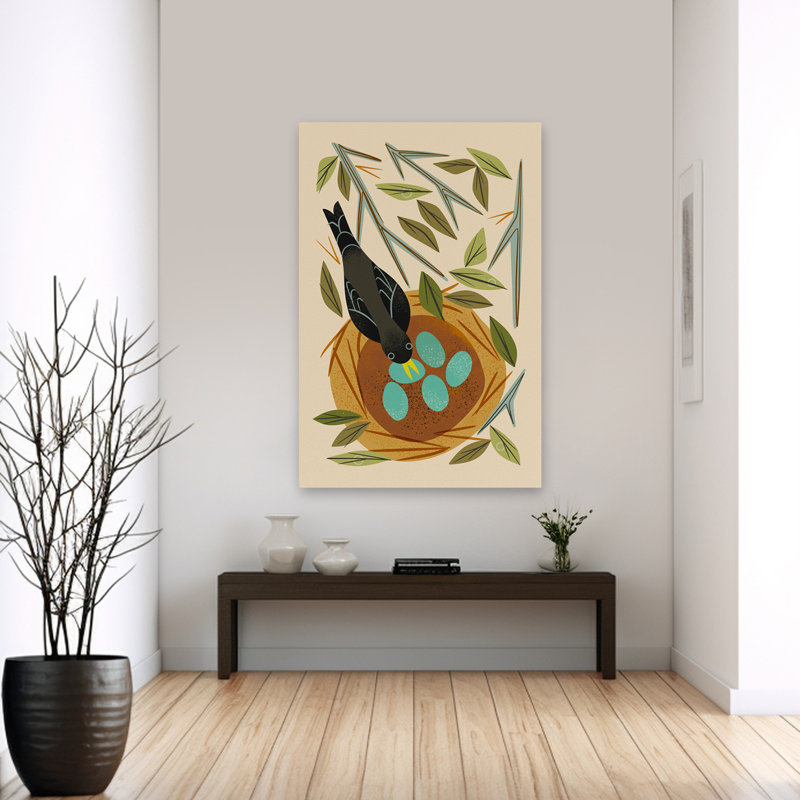 Robin et nid - art floral et nature morte, animaux, oiseaux, H 60 po x l 40 po