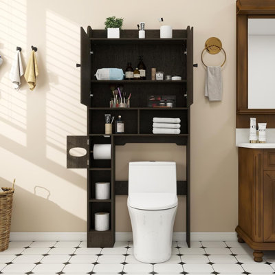 32''W Freestanding Over The Toilet Storage Cabinet With Adjuatable Shelevs, Bathroom Organizer Barn Doors & Toilet Paper Holder, Space Saving Above Toilet Cabinet For Bathroom & Laundry