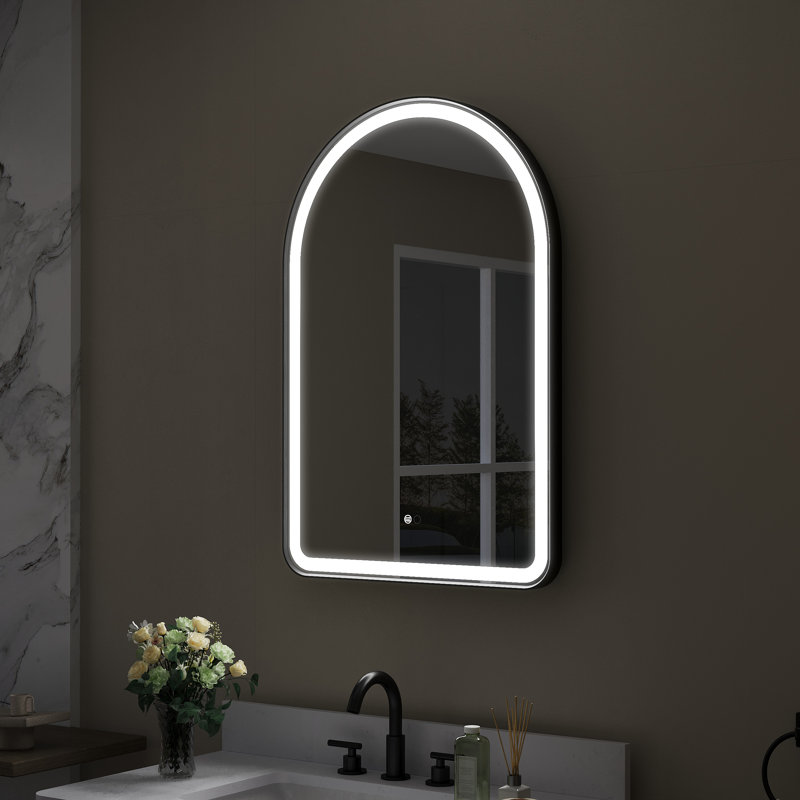 Wall Mounted Bathroom Framed LED Mirror With Memory Function, Matte Black, 36" x 24"