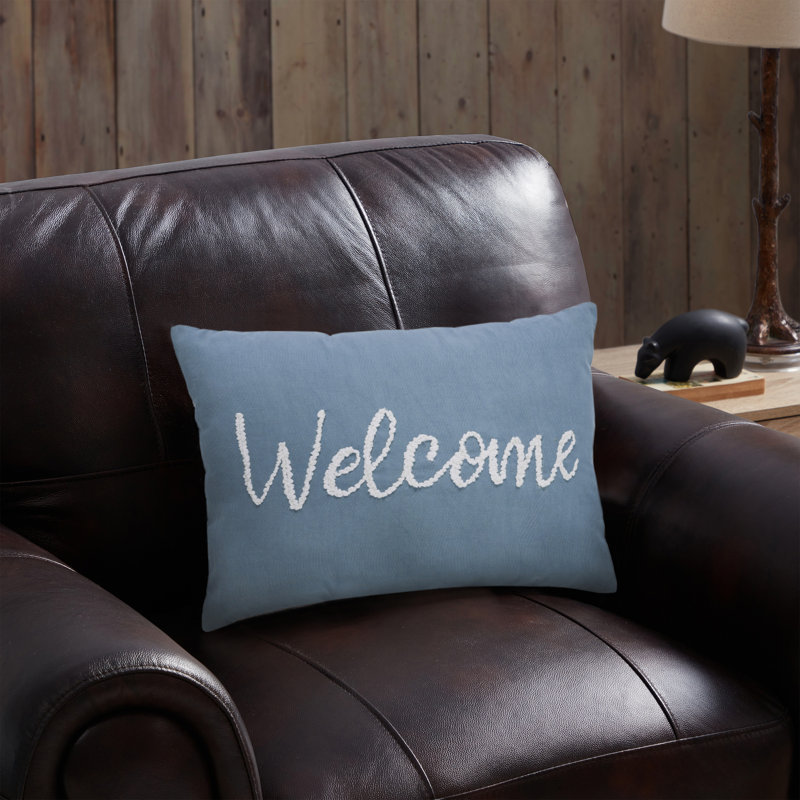 Sentiment Welcome 14" x 20" Embroidered Cotton Decorative Pillow