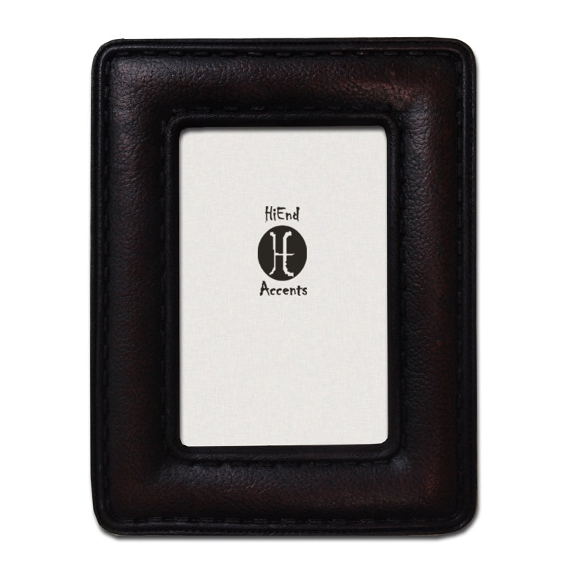 Black Leather Beveled Picture Frame, 4" x 6"