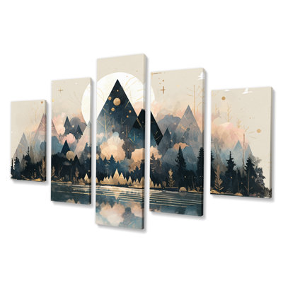 Gwyndaf - Paysage abstrait, art mural, salon - 5 panneaux