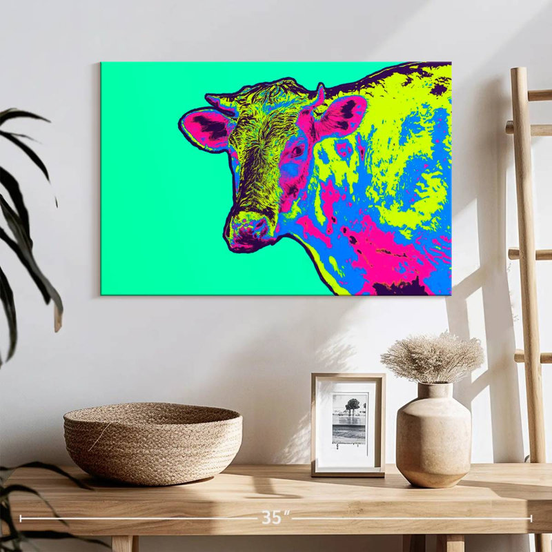 Vache au néon, H 16 po x l 24 po