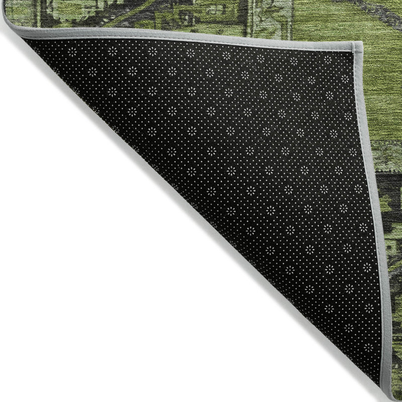 Tapis olive intérieur / extérieur lavable à la machine Xhevrie, Rond 8 pi