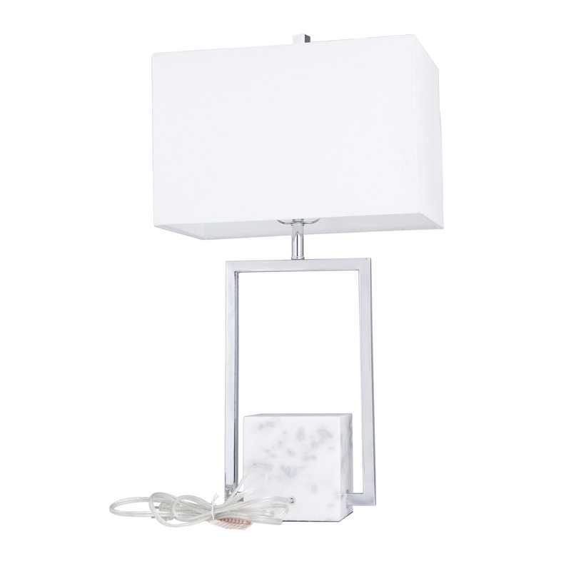 Evelunn Marble Geometric Table Lamp with Square Shade, Silver