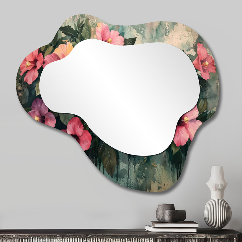 Hibiscus Flowers In Tropical Harmony I - Hibiscus Cloud Decorative Wall Mirror, Traditional Vanity Mirror, Printed on Metal