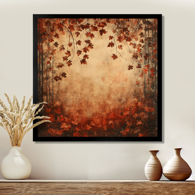 Red Falling Oak Leaves I - feuilles, art mural sur toile, H 16 po x l 16 po, Reproduction encadrée d'une seule photo