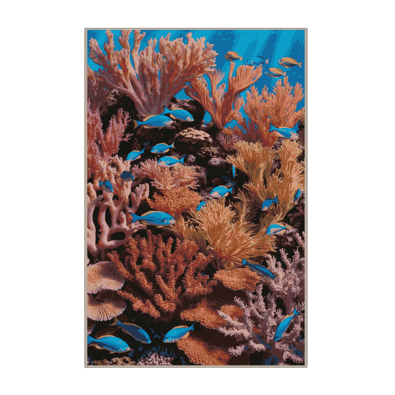Washable Reef Scene Coastal Area Rug, Runner 2' x 5'