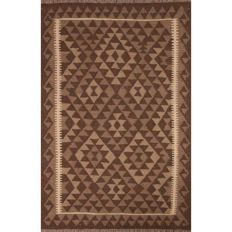 Reversible Kilim Brown Wool Rug 3x5