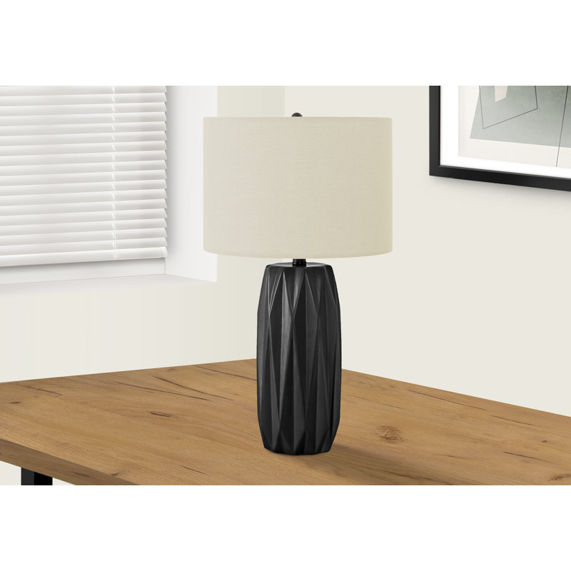 25" Black Ceramic Table Lamp with Ivory Linen Shade