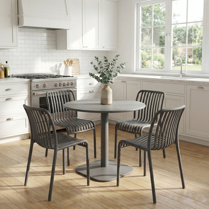 Round  5 - Piece  4 - Person L Outdoor Table Set, Grey