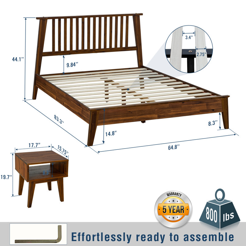 Base de lit plateforme en bois massif de qualité supérieure avec tête de lit Jildardo - capacité de 800 lb, sans sommier, convient à tous les matelas