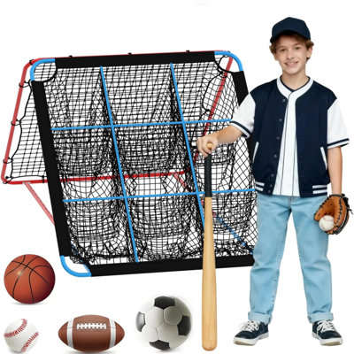 2-in-1 Baseball Bounceer Net – 9-Pocket Pitching & Hitting Trainer – 12-Angle Adjustable Multi-Sport Bounce Back – For Baseball, Softball, Volleyball, Soccer Practice – Includes Hit Zone Aim – 2 in 1 Baseball Bounce Net
