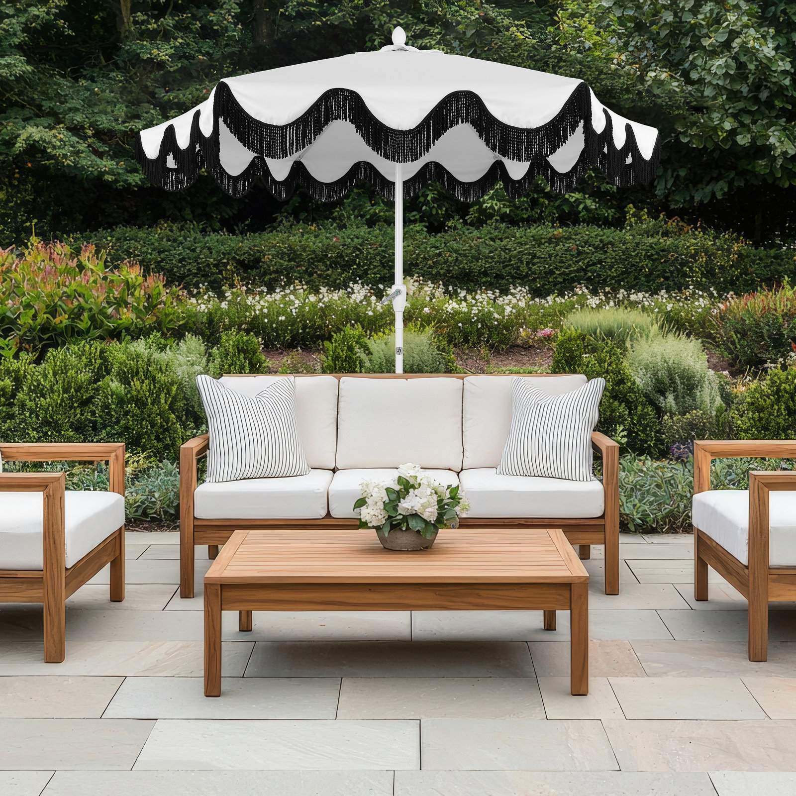 Teretha 9' Market Umbrella, White, White/Black