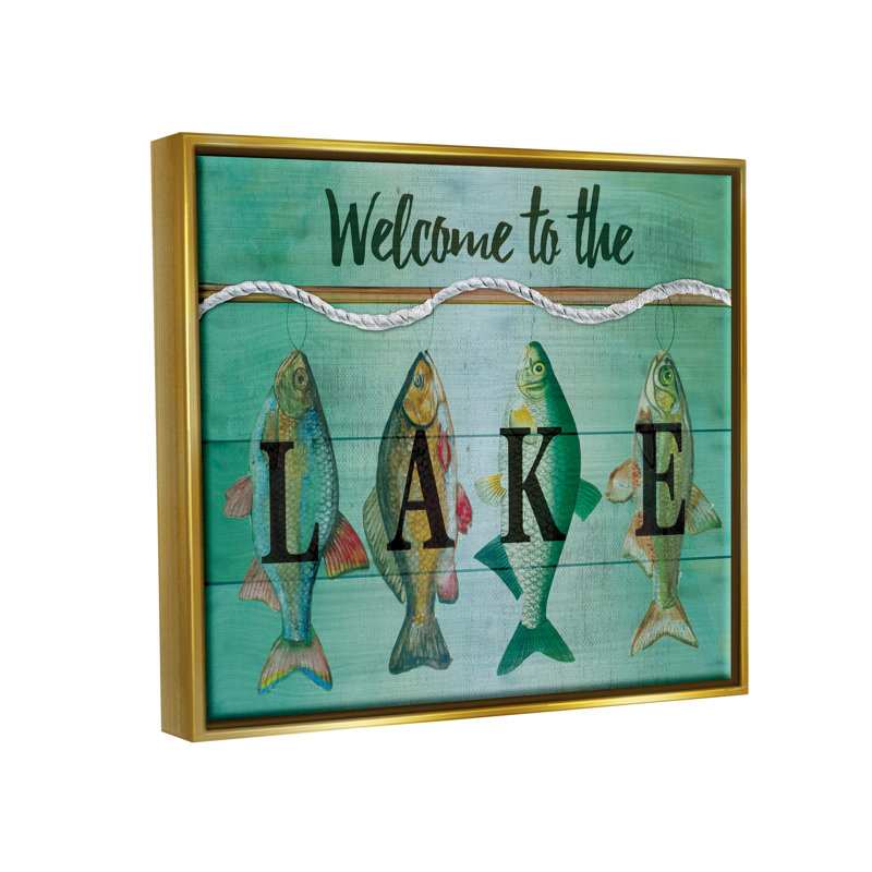 «Welcome Lake», art nautique sur corde flottant par ND Art, H 17 po x l 21 po x P 1,7 po, Cadre flottant métallique doré