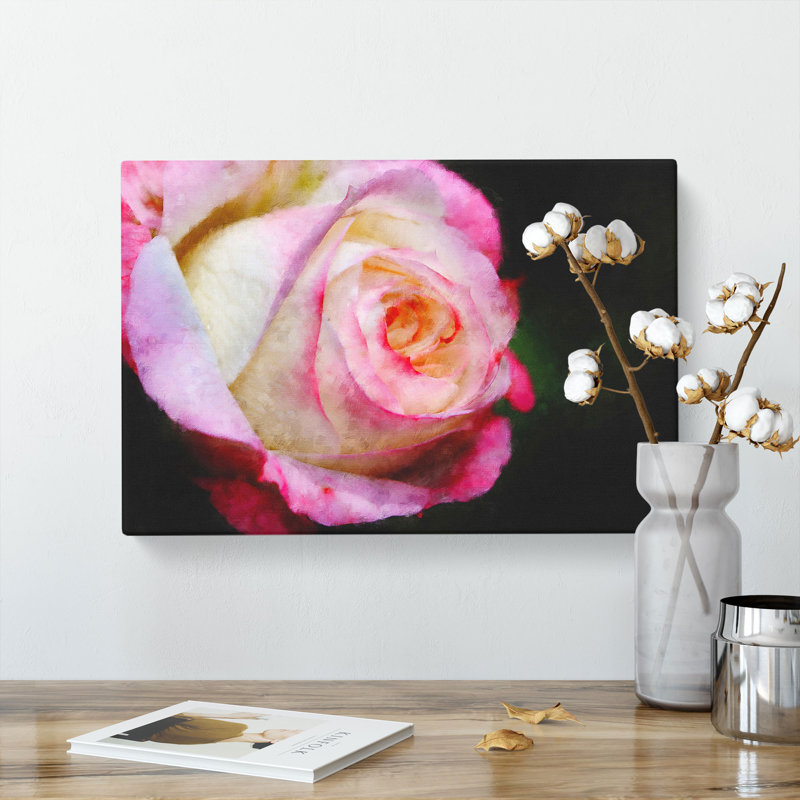 Pink Tipped Rose - Wrapped Canvas, 60cm H x 91cm W x 3cm D