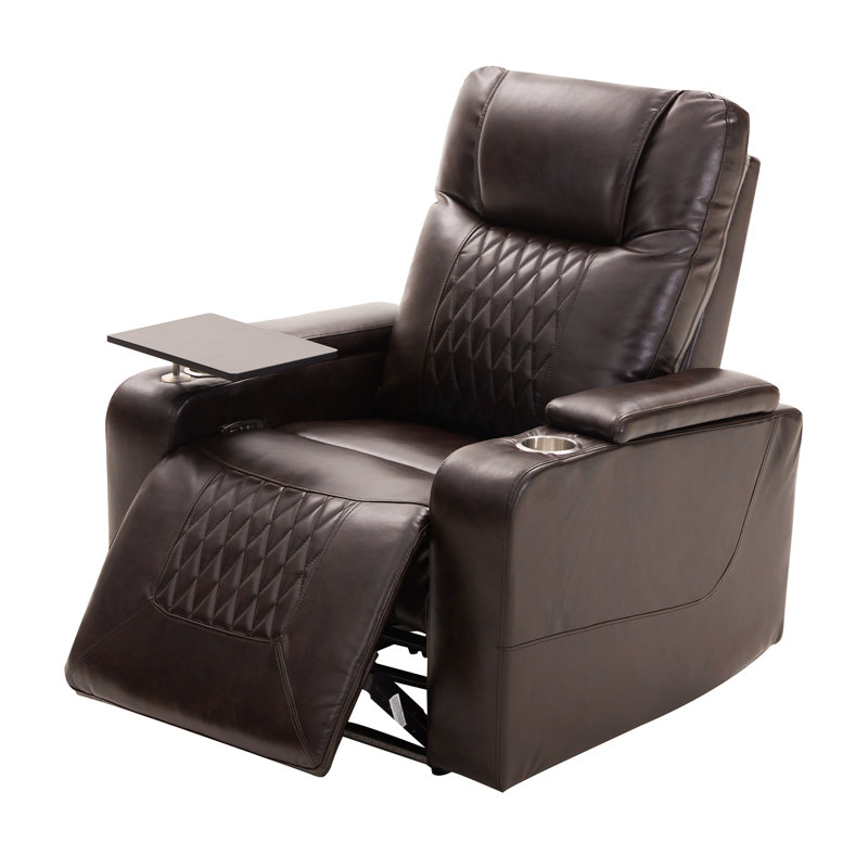 Fauteuil inclinable Power Motion avec port de charge USB et rangement à bras cachés, 2 porte-gobelets pratiques et plateau pivotant à 360 °, brun