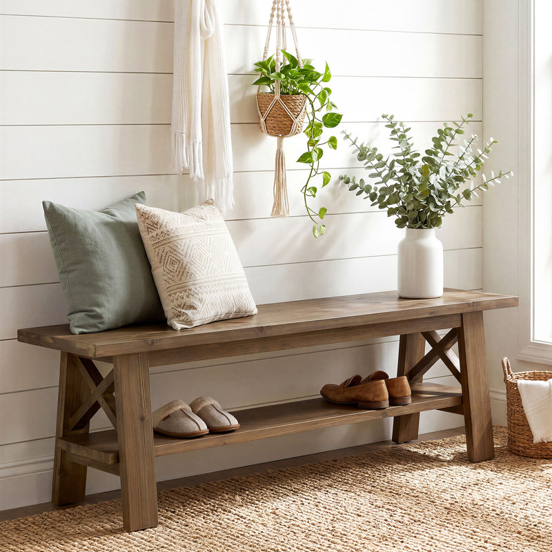 Banc à chaussures en bois massif pour hall d'entrée