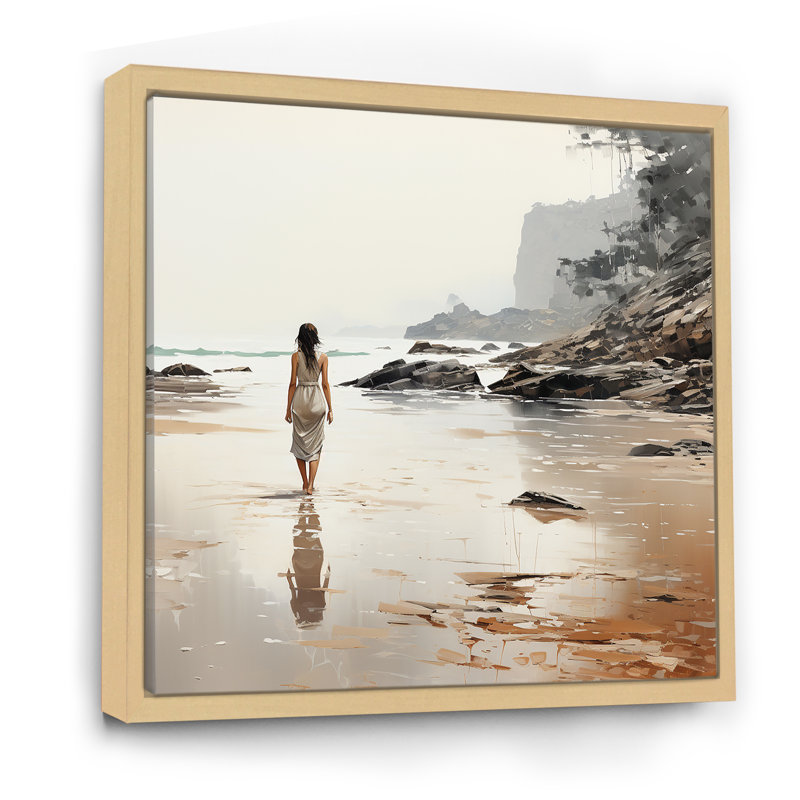 «Coastal Pebble Beach II - Coastal Minimalisme», art mural, Cadre photo noir, 16" H x 16" W