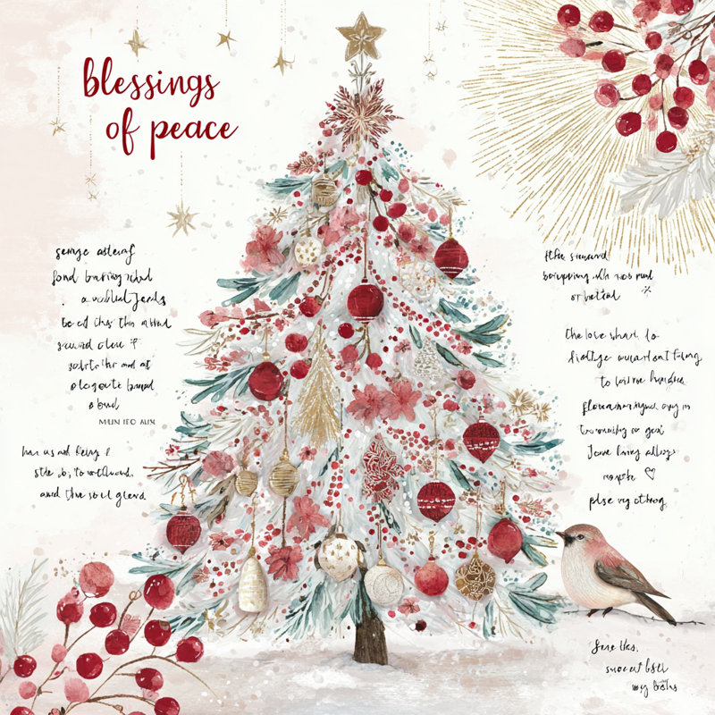 «Red Blessings Christmas Tree», art mural sur toile tendue, H 40 po x l 40 po