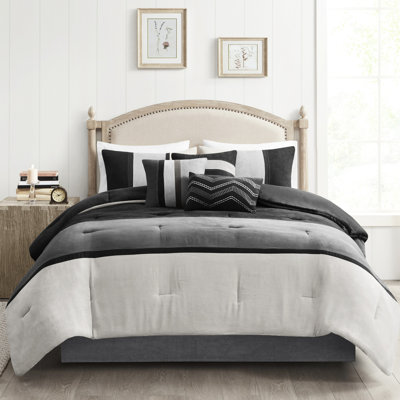 Édredon noir en faux suède 7 pièces pour grand lit - coussins décoratifs coordonnés