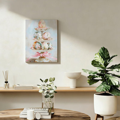 Coquette Easter Eggs Print Canvas Wall Art，Solid Wood Frame Support,16" X 24" inch