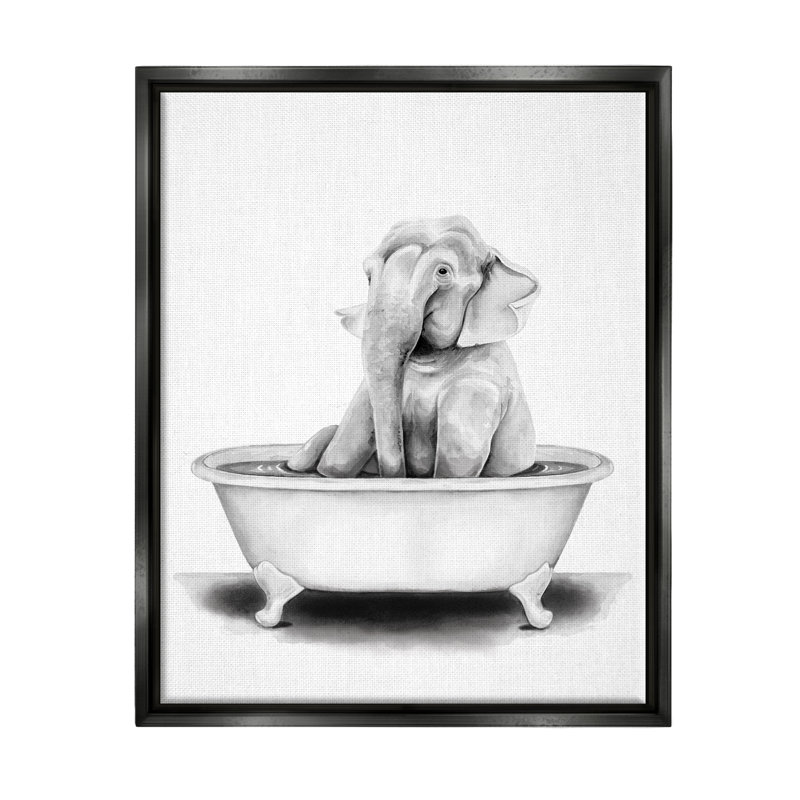 «Elephant In Tub», Cadre flottant noir de jais, H 17 po x l 21 po