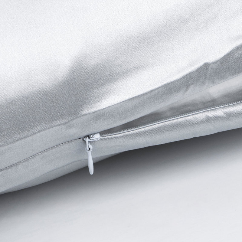 Zippered Natural Silk Pillowcase, Silver Grey, Queen