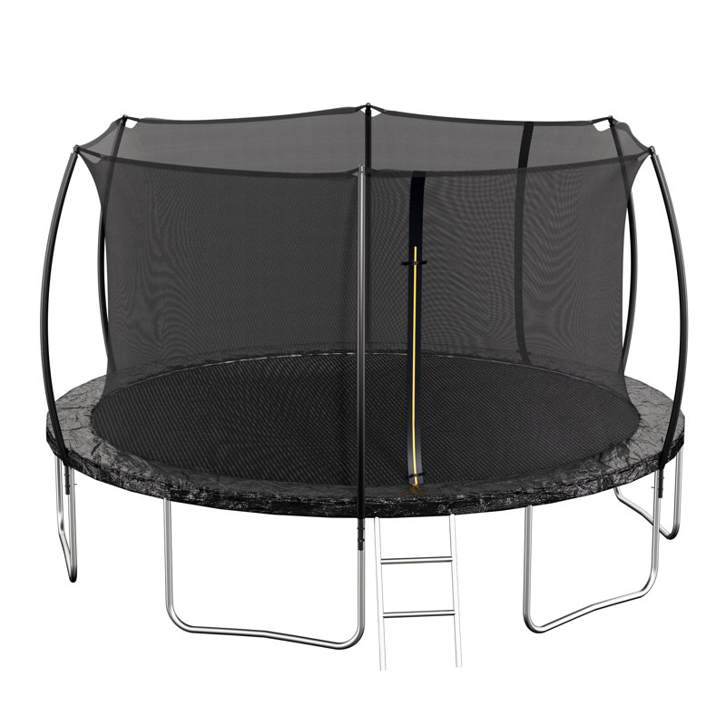 Trampoline (coussin de couleur double face), trampoline pour enfants et adultes avec filet et échelle, poteau de clôture incurvé