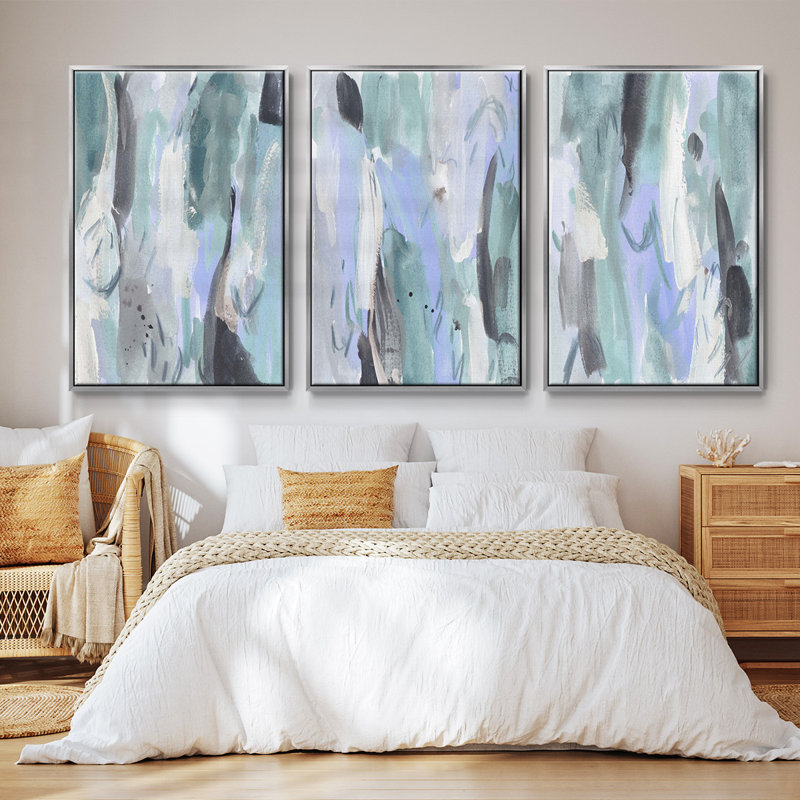 «Ocean Crush I», ensemble de 3 pièces sur toile, H 27 po x l 54 po, Argent