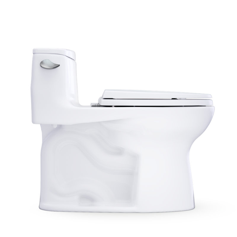 TOTO Ultramax Low Profile One-Piece Elongated 1.28 GPF Universal Height Toilet with CEFIONTECT and SS114 SoftClose Seat, Cotton White - MS618114CEFG#01