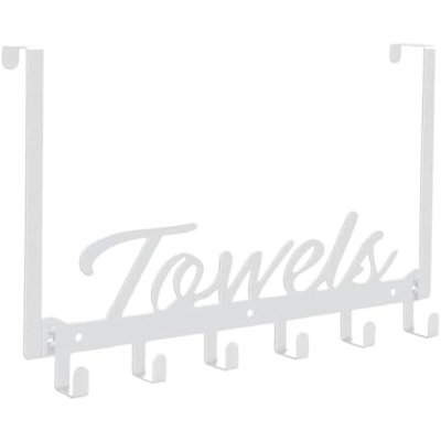 Porte-serviettes à suspendre au-dessus de la porte avec 6 crochets pour la salle de bain, serviettes, manteaux, chapeaux - blanc