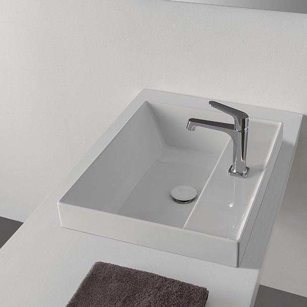 Teorema White Ceramic Rectangular Bathroom Sink with Overflow