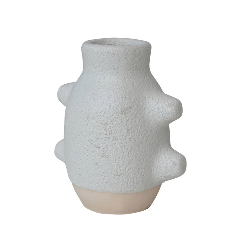 Vase abstrait en grès, finition volcanique blanche, H 6,3 po x l 5,51 po x P 3,94 po