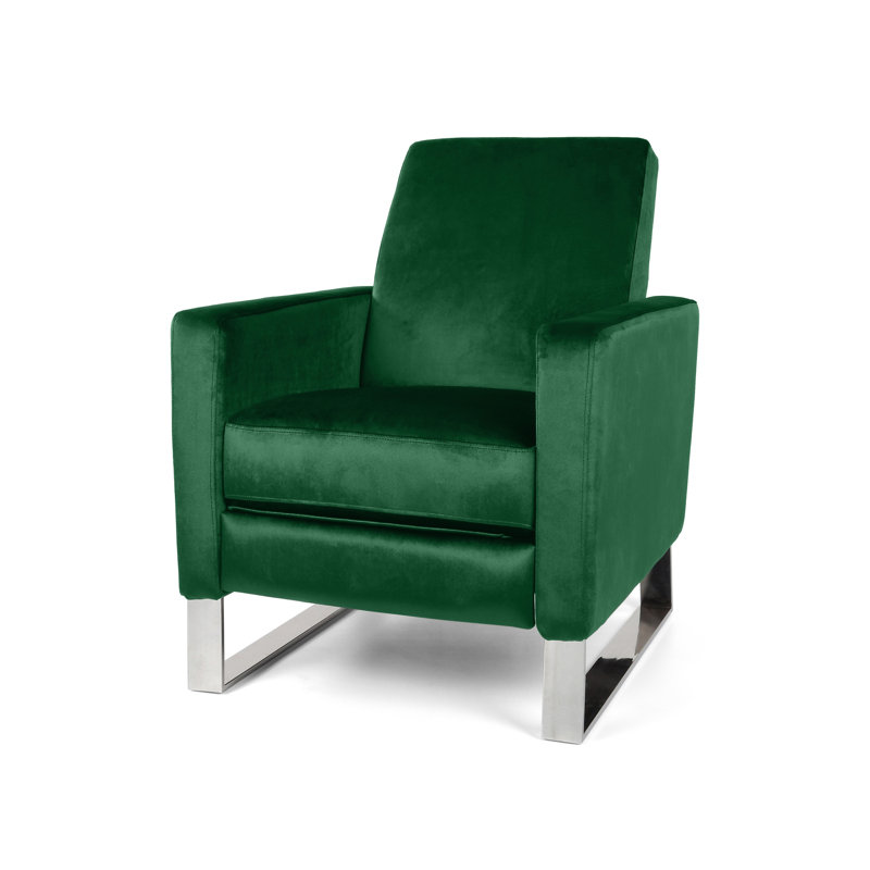 Fauteuil inclinable Arvin Modern Glam avec dossier en métal, revêtement en velours émeraude pour le salon et la chambre à coucher