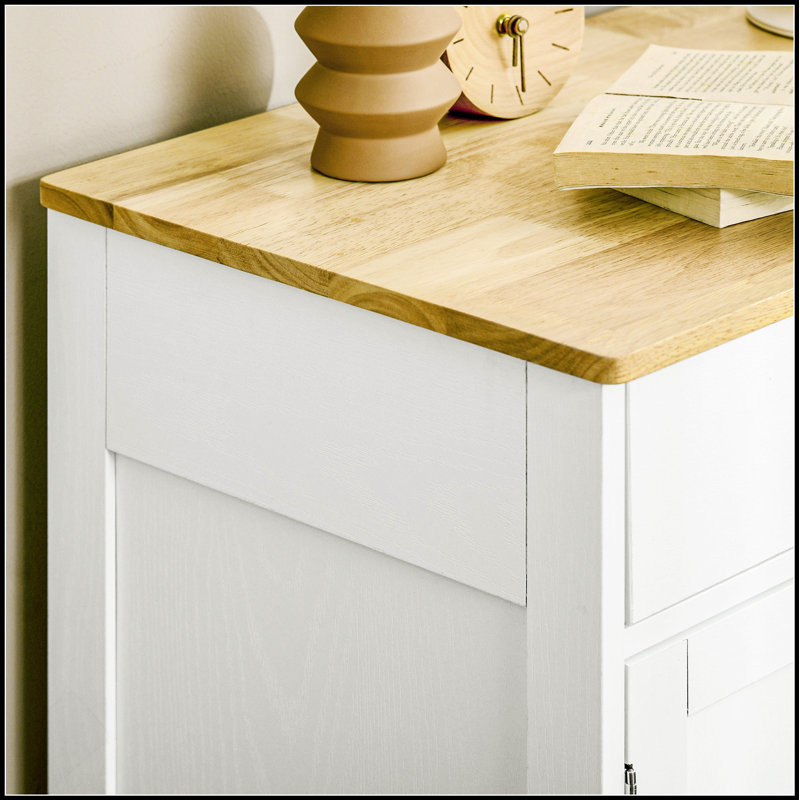 Modern Solid Wood Countertop Sideboard With 2 Drawers, Doors, And Adjustable Shelf For Kitchen Storage And Coffee Bar, Blanc