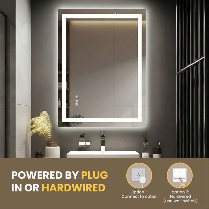 Miroir de salle de bain à DEL sans cadre 20 po x 28 po, miroir intelligent