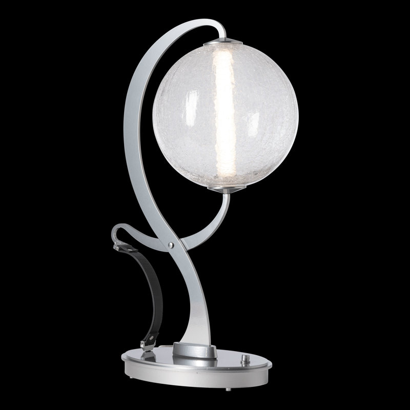 Pression Table Lamp, White, Crackle, Black Leather