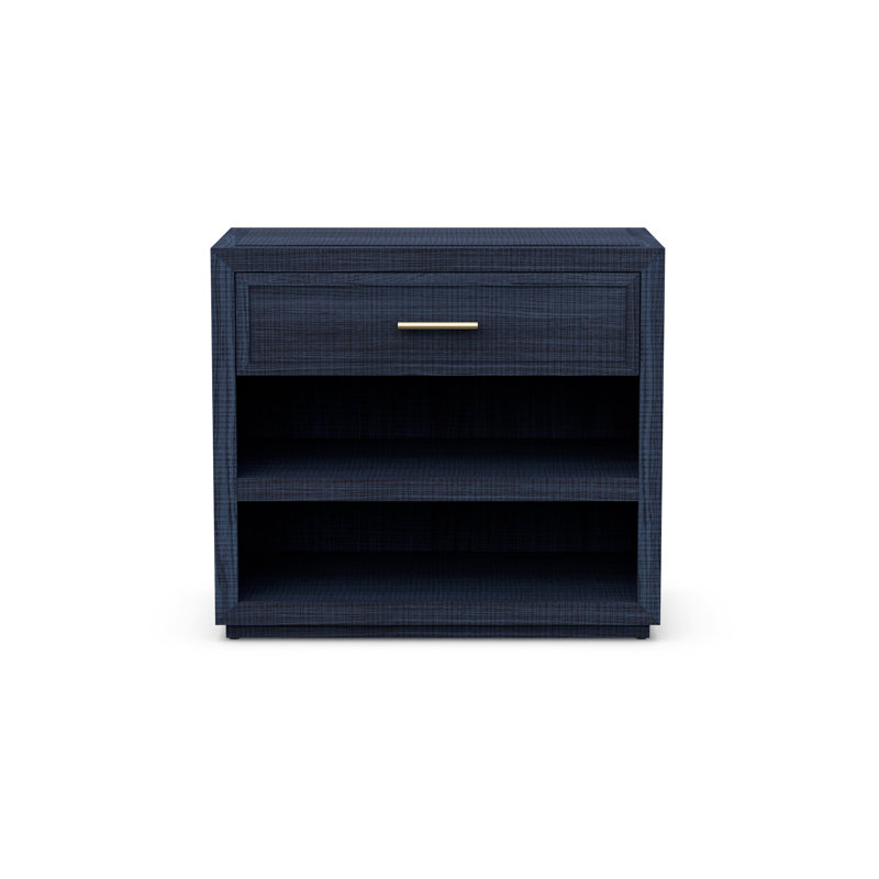 Denim and Matte Brass 1-Drawer Nightstand with Open Shelves