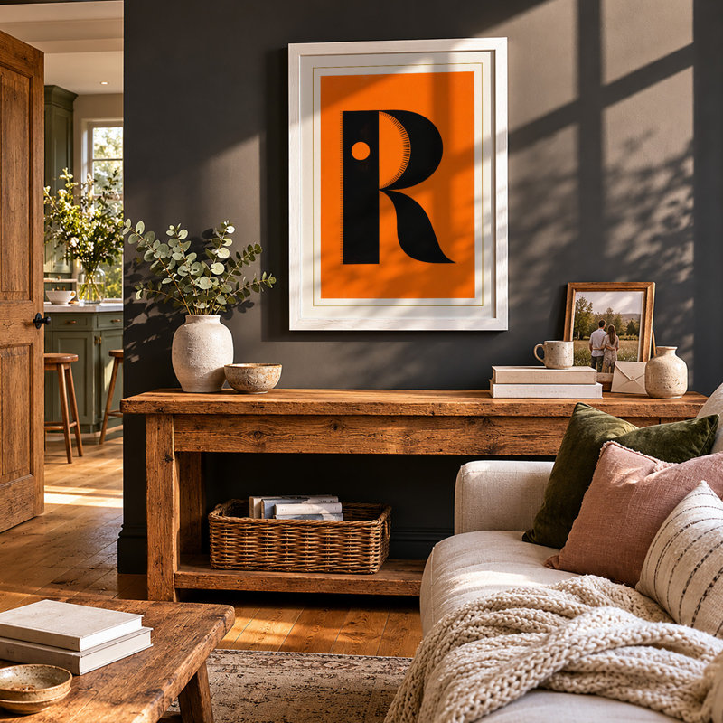 Capital R Typography - Framed Print, A3 - 42.0 x 29.7 cm, White