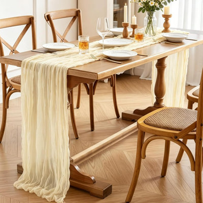 Chemin de table beige 3 pièces, chemin de table en étamine 10 pi rustique 35 * 120 pouces beige boho pour les décorations de table de fête de naissance