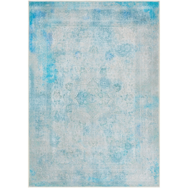 Tapis bleu ciel / bleu sarcelle Mya, Rectangle 2 pi x 3 pi
