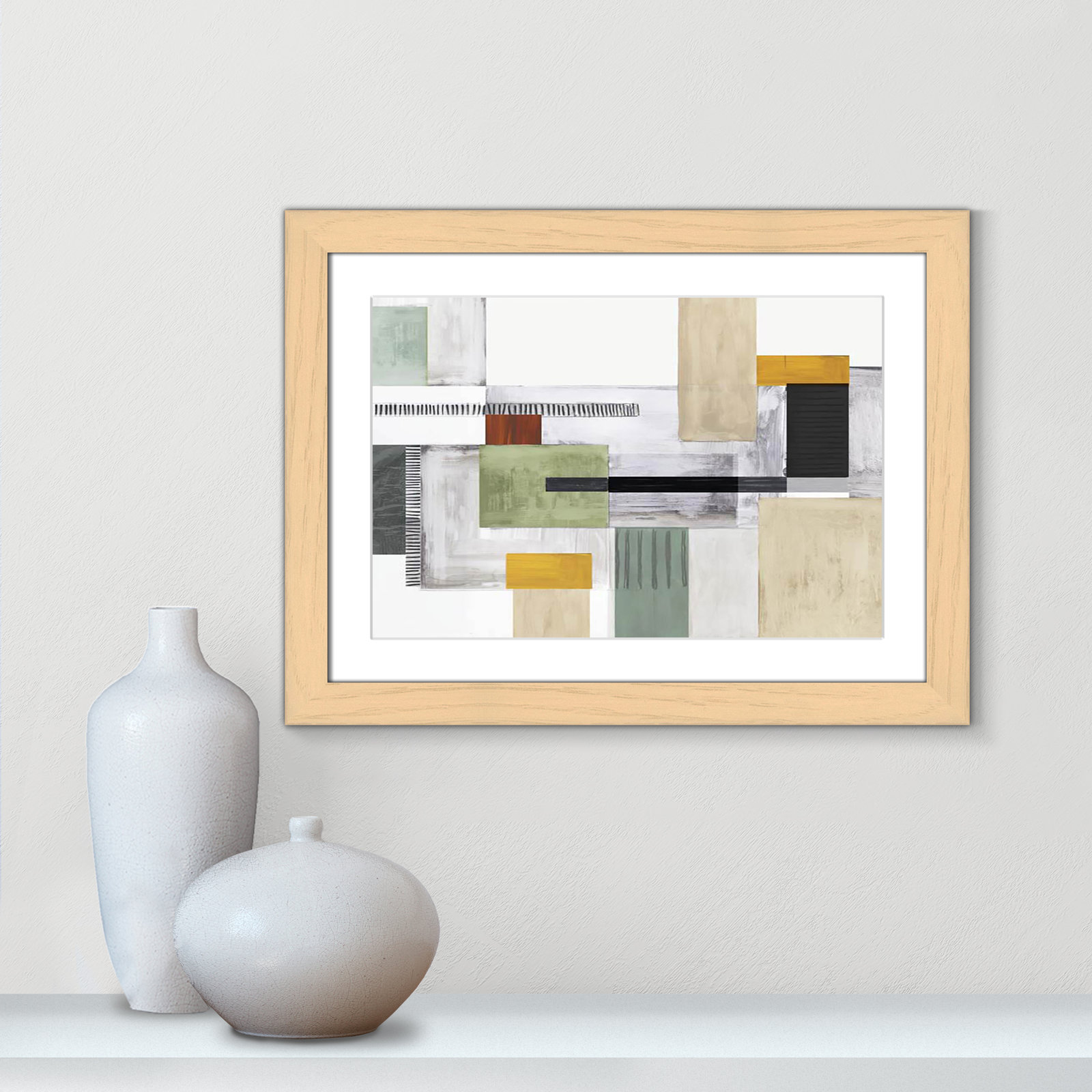 Playful Blocks Print by Tom Reeves, 18.5" H x 24.5" W x 1.25" D, Natural Cube Picture Framed, White