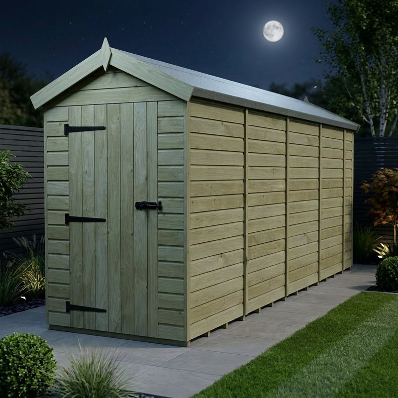 Total Sheds 4ft x 18ft Apex Garden Shed - Single Door - No Windows - Pressure Treated Timber - UK Manufactured