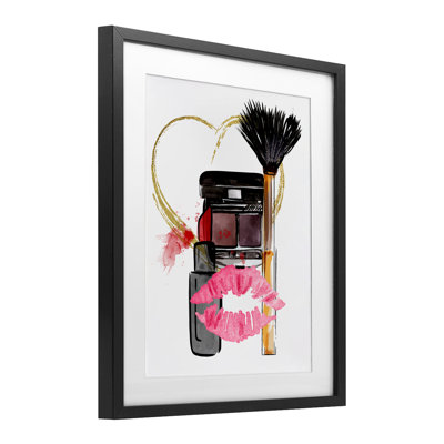 Mwah Beauty Items & Kiss Framed Print Under Glass, design by Jesse Keith